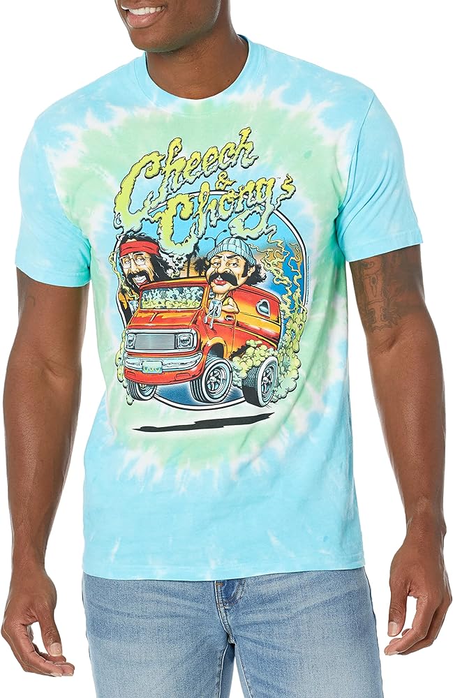 Liquid Blue Unisex-Adult Standard Cheech and Chong Smokin' Ride Tie Dye Short Sleeve T-Shirt