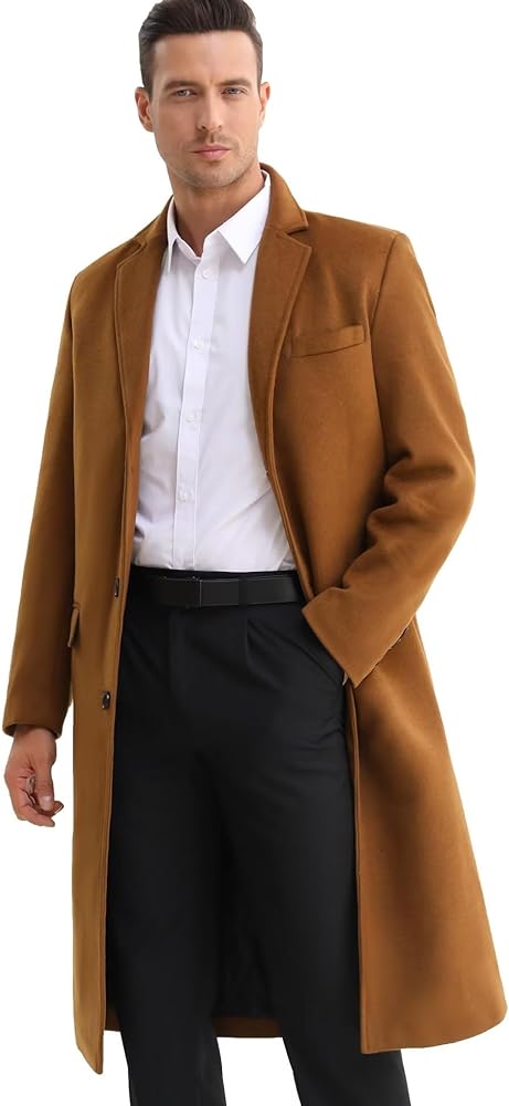 ELETOP Men's Wool Coat Trench Coat Top Pea Coat 1801 Camel M