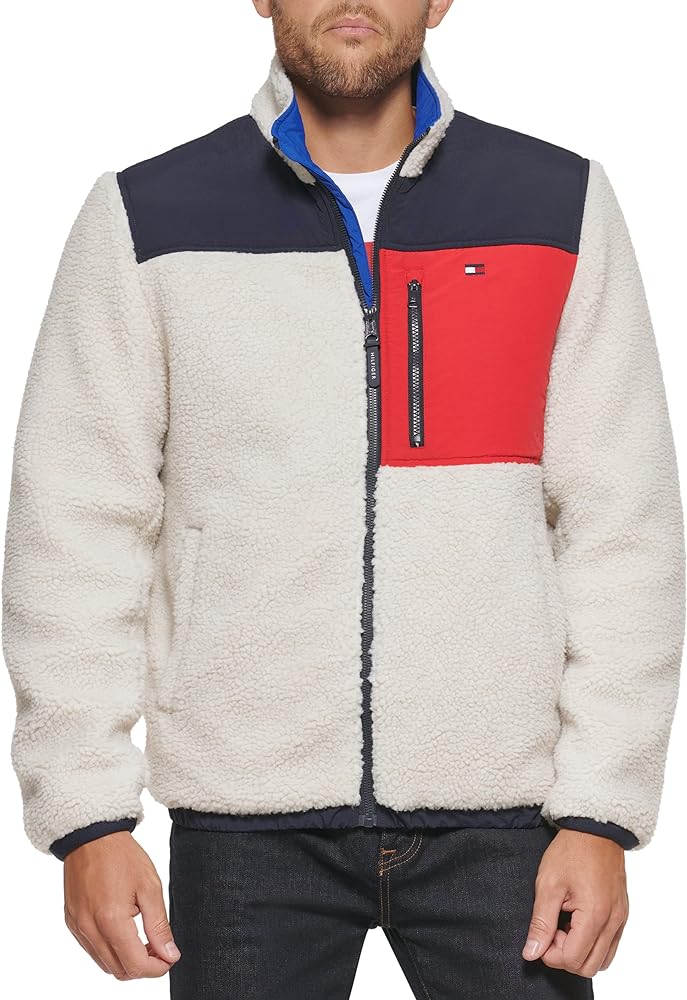 Tommy Hilfiger Men's Contrast Sherpa Stand Collar Jacket