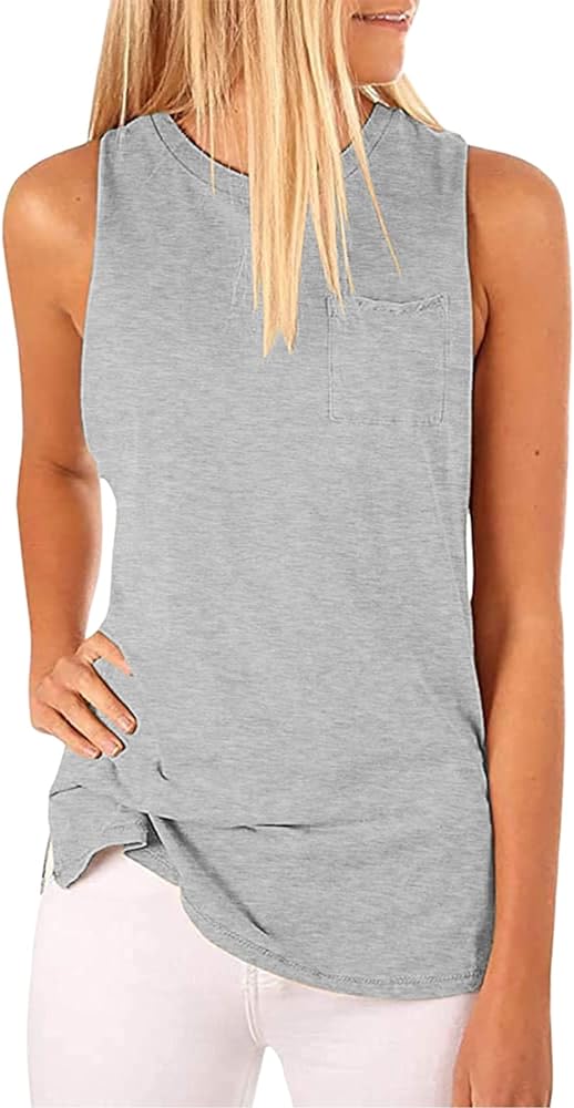 Hount Women's High Neck Tank Tops Summer Sleeveless T Shirts Loose Fit with Pockets