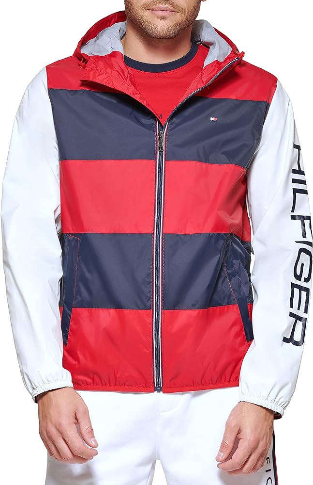 Tommy Hilfiger Men's Color Block Logo Rain Slicker