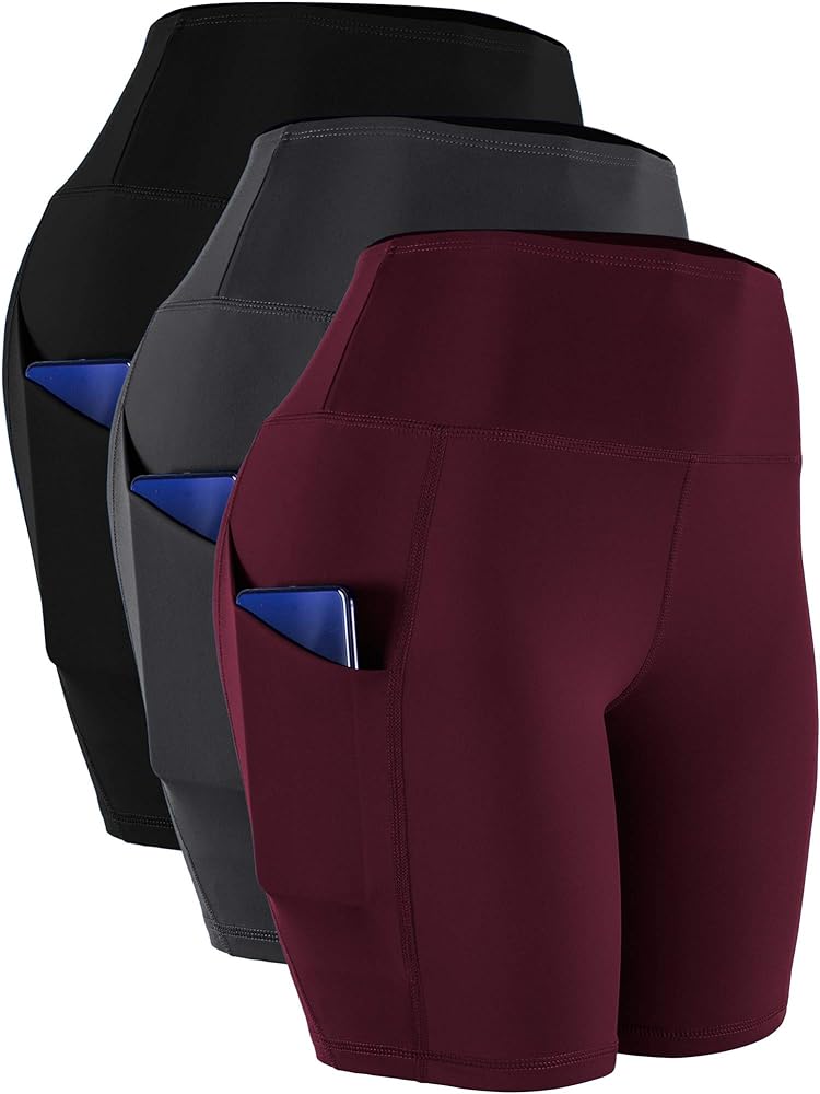 CADMUS Women's High Waist Spandex Yoga Shorts for Bike Running Two Side Pockets