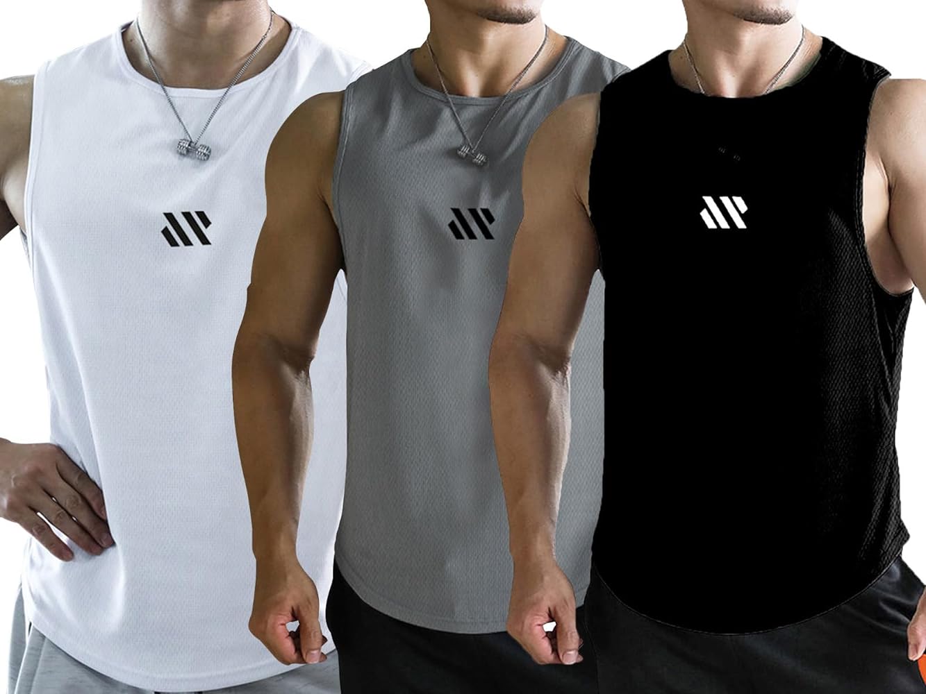 Men's Tank Tops 3 Pack Sleeveless Workout Mesh Material Quick Dry Athletic Running Gym Muscle Beach Fitness Shirts