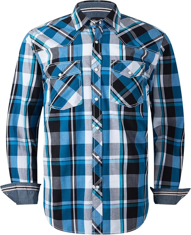 Men's Western Snap Shirt Long Sleeve Regular Fit Plaid Shirts