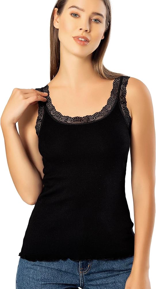 VAVONNE Lace Camisole Tank Tops for Women, Soft Stretch Ribbed Cotton Cami