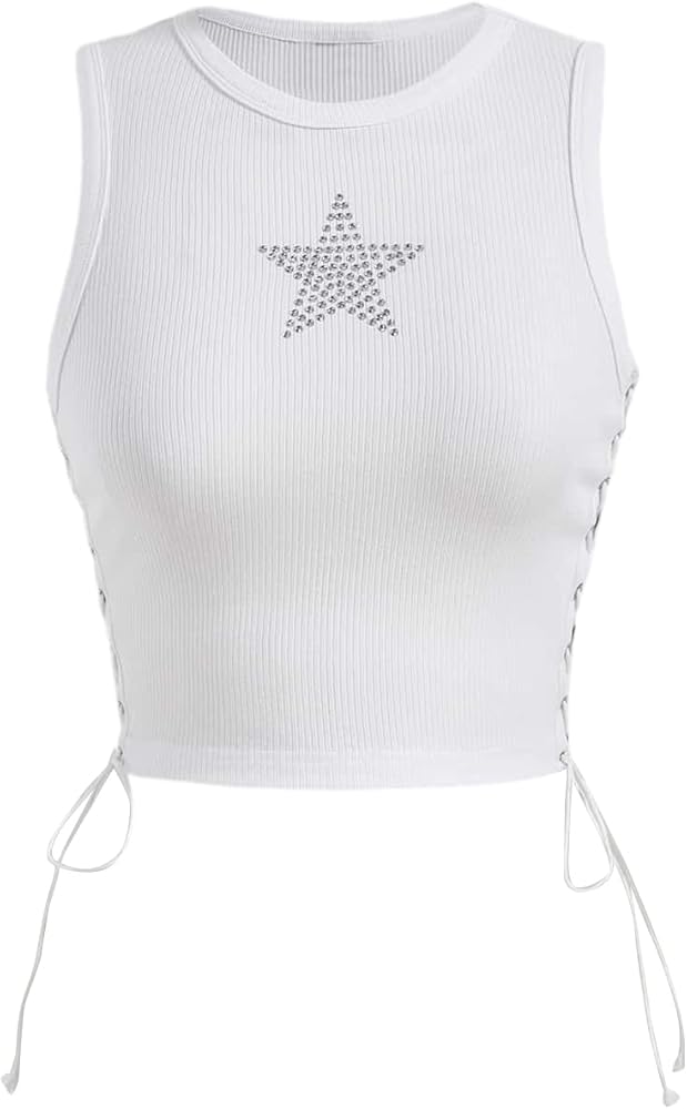 SOLY HUX Women's Tank Tops Y2K Sleeveless Ribbed Star Crop Tank Top Summer Going Out Tops