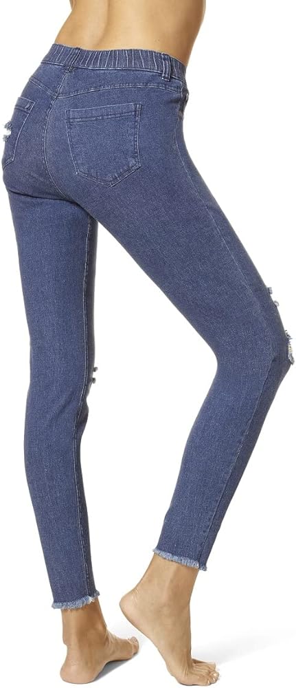 HUE Women's Ripped Knee Denim Leggings