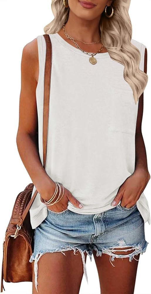 TECREW Women's Summer Sleeveless Crew Neck Tank Tops Casual Basic T Shirts Blouse