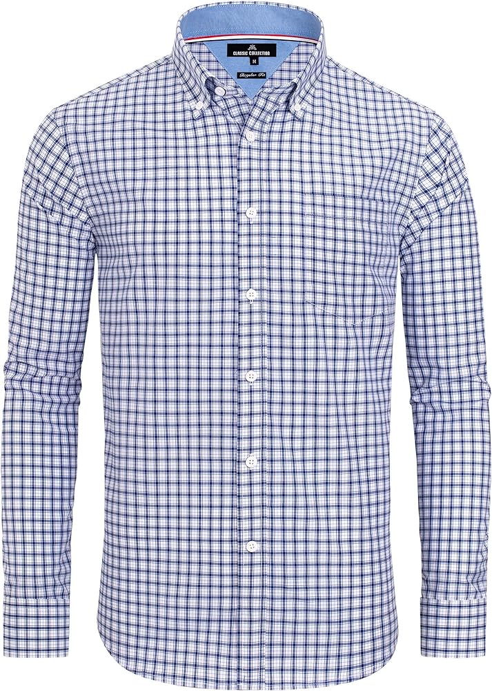 Alimens & Gentle Men's Plaid Button Down Shirts Cotton Long Sleeve Dress Shirts Regular Fit Gingham Shirts