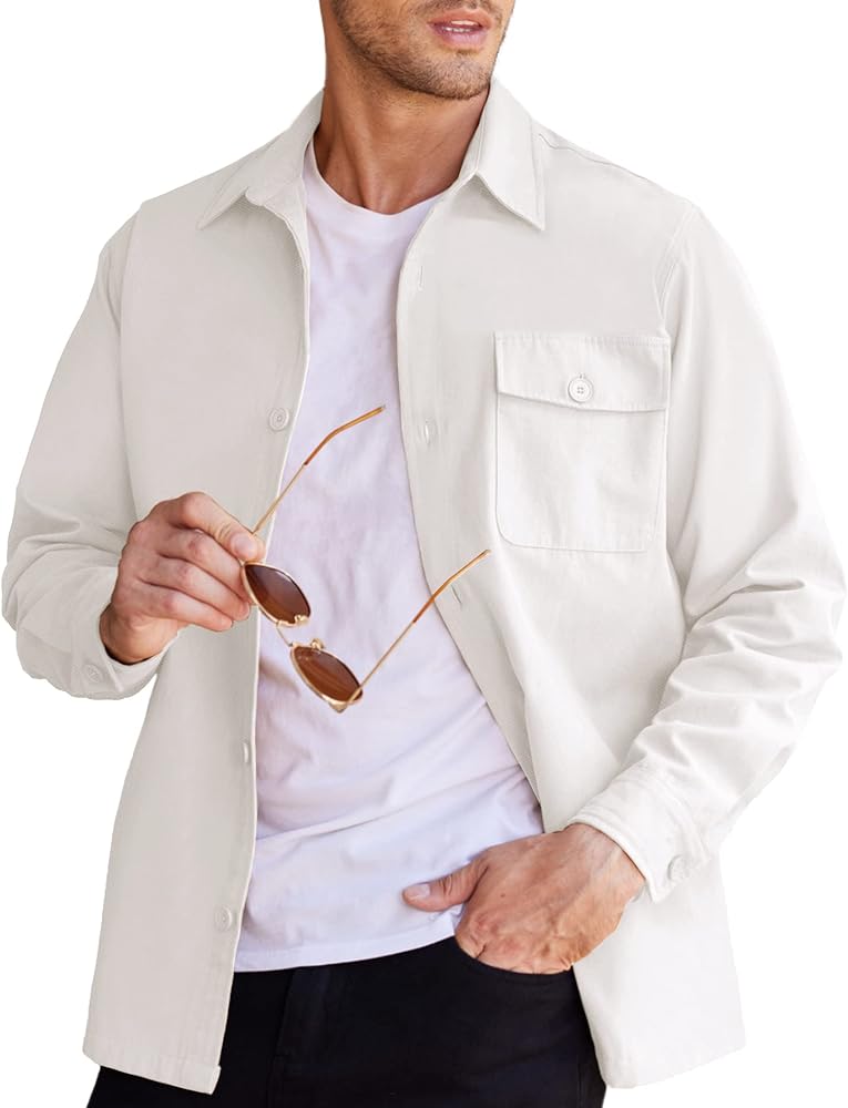 COOFANDY Men's Shirt Jacket Lightweight Canvas Trucker Jacket Cotton Button Work Jackets