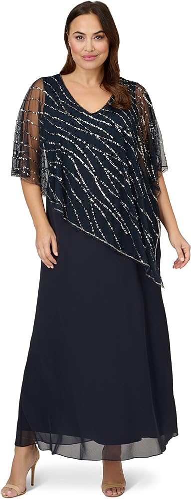 Adrianna Papell Women's Plus Size Beaded Popover Midi Dress