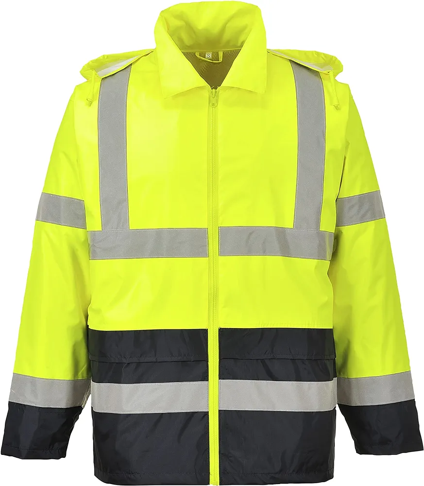 Portwest UH443 Men's Lightweight Hi Vis Contrast Reflective Classic Rain Jacket Yellow/Black, 3X-Large