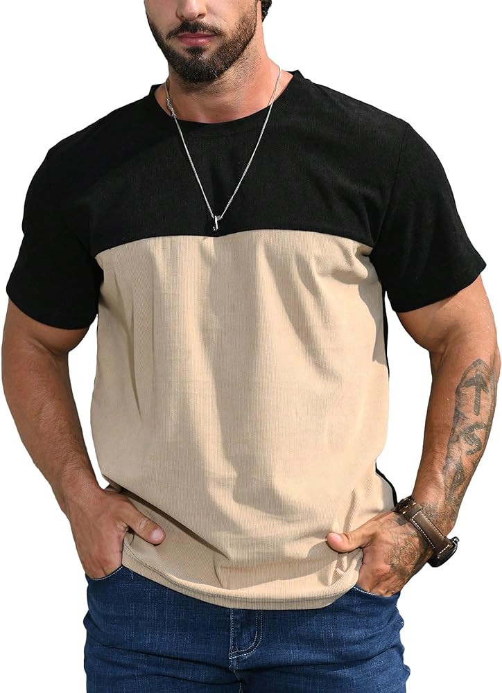 Verdusa Men's Casual Color Block Short Sleeve Round Neck Tee Shirt Tops