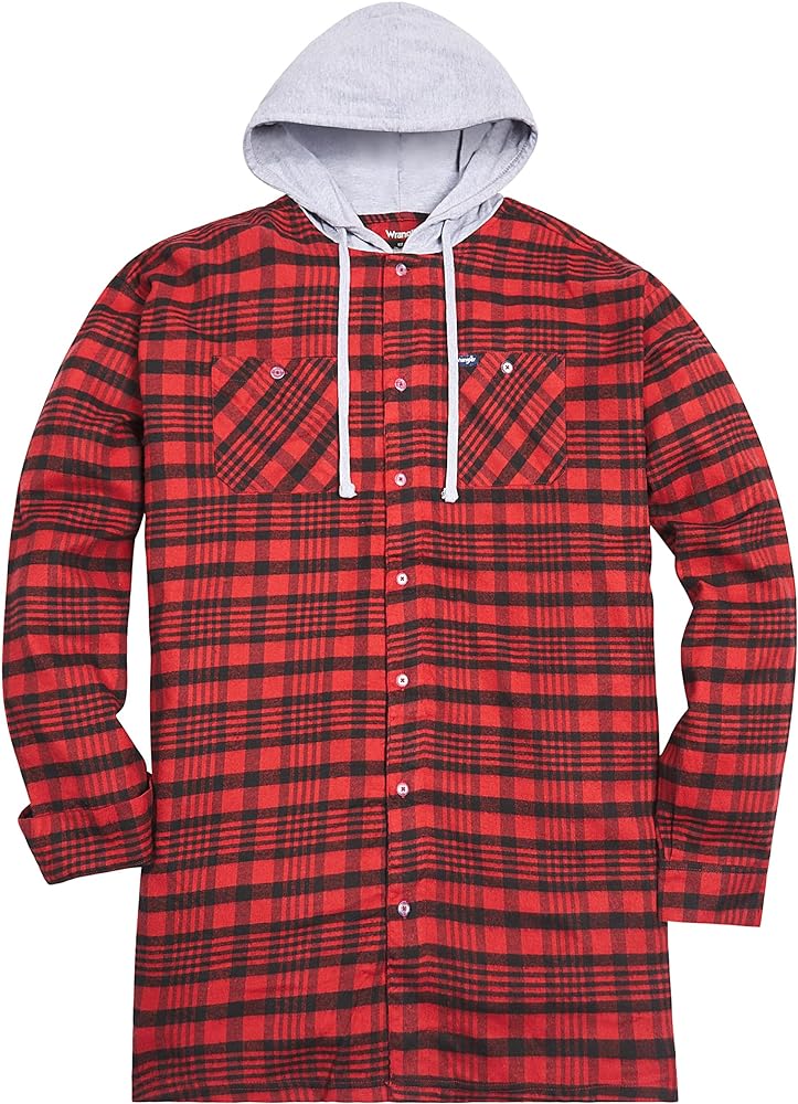 Wrangler Mens Big And Tall Button Down Flannel Hoodie