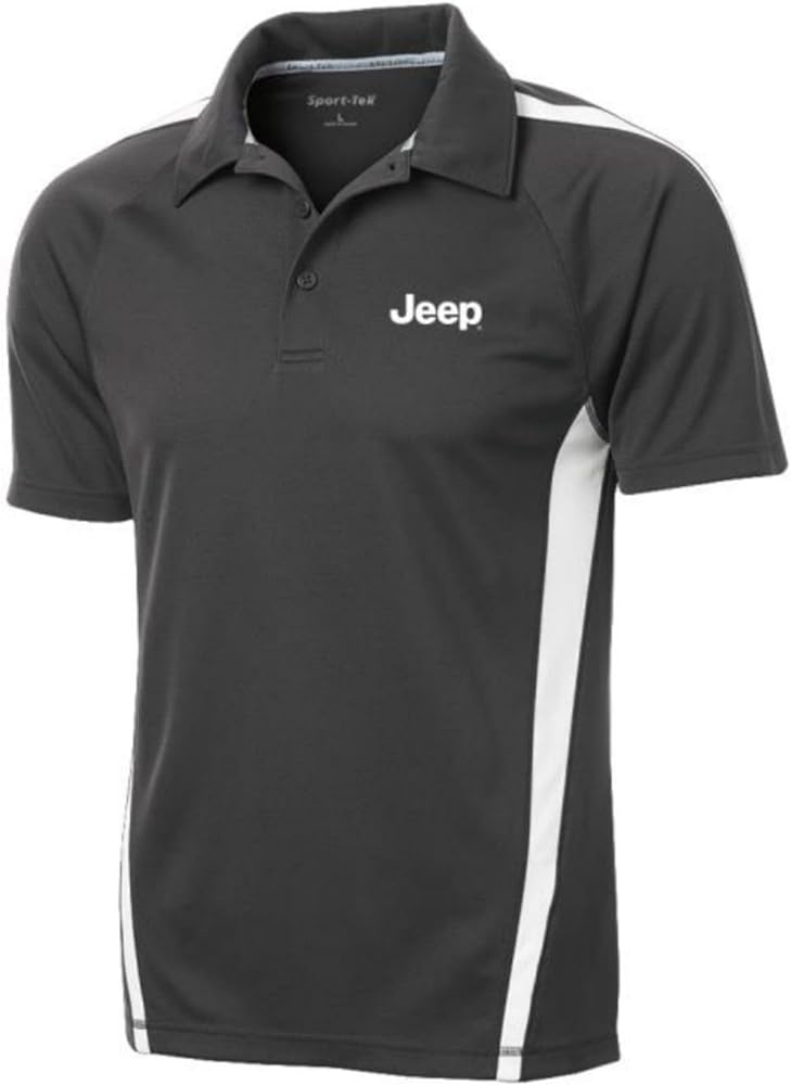 Jeep Men's Golf Polo, PosiCharge Micro-Mesh Colorblock (Black/White)