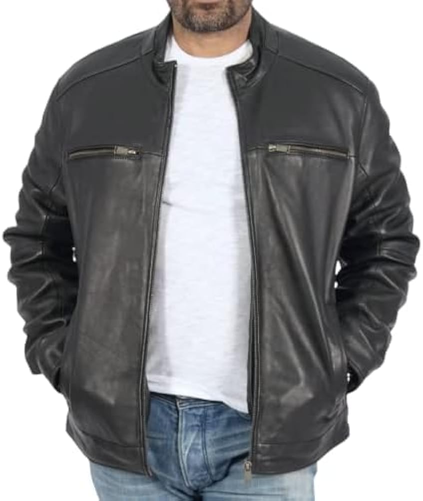 Boston Harbour Bruce Classic Leather Jackets - Black Leather Jacket for men | Real Lambskin Leather Jacket (XL)