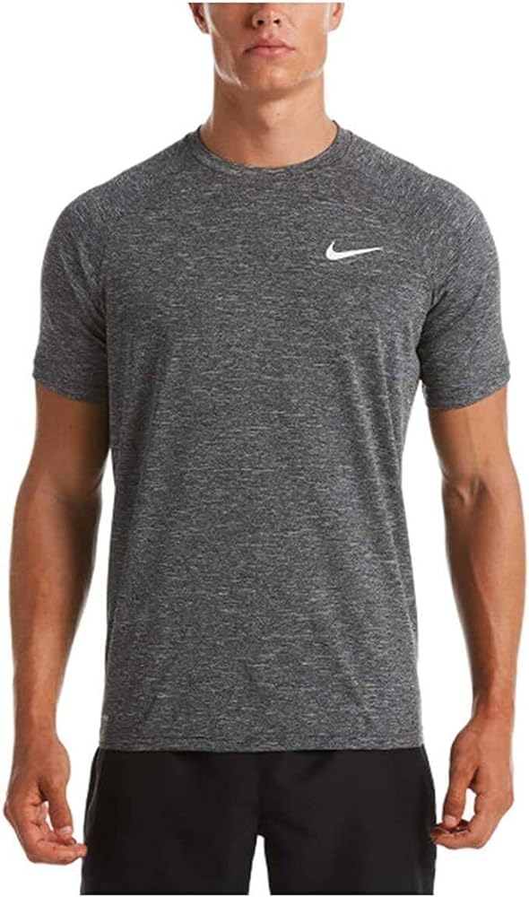 Nike Men's Heathered Short-Sleeve Hydroguard Swim Shirt, Size XL, Black