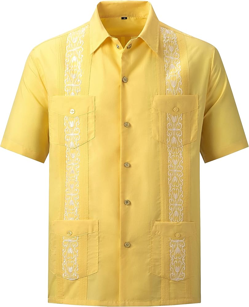 Guayabera Shirts for Men Short Sleeve Cuban Snap Shirts…