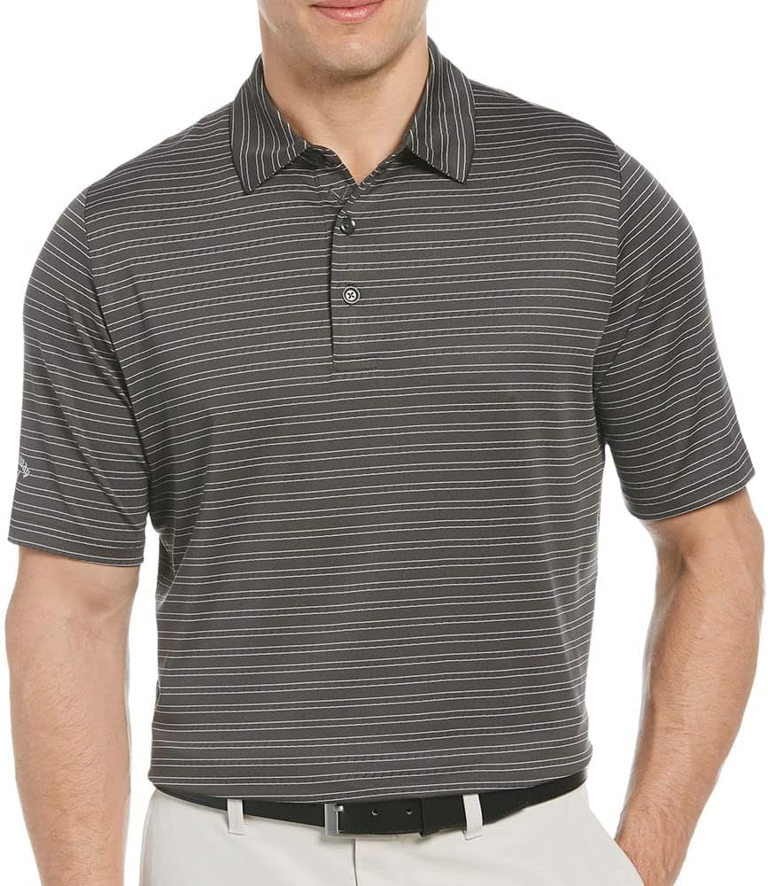 Callaway Men’s Fine Line Ventilated Stripe Short Sleeve Golf Polo Shirt, Stretch Fabric, Swing-Tech, Opti-Dri Technology