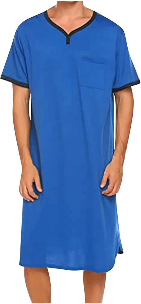 2024 Men's Nightshirt Nightgown Short Sleeve V Neck Sleepshirt Pajama Shirt Summer Comfy Big & Tall Henley Sleep Gowns