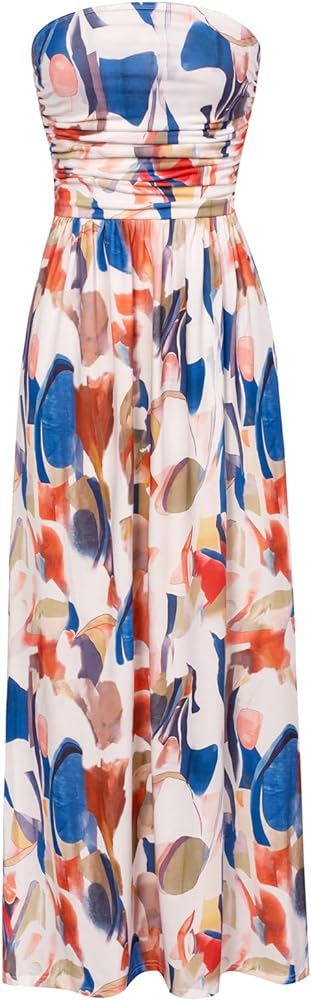 GRACE KARIN Women Strapless Casual Loose Ruched Long Maxi Dress with Pockets