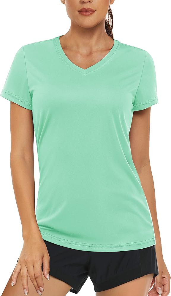 MAGCOMSEN Women's T Shirts V-Neck Short Sleeve UPF 50+ Sun Protection Performance Quick Dry Athletic Shirts Tee Tops