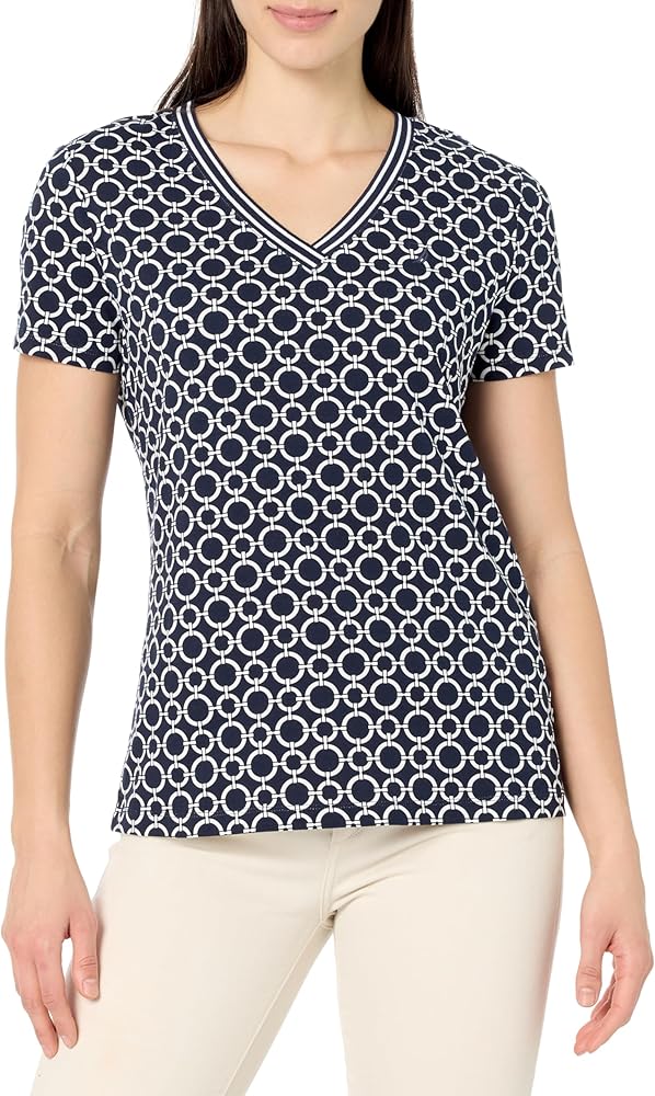 Nautica Women's Circle Link V-Neck Short Sleeve T-Shirt