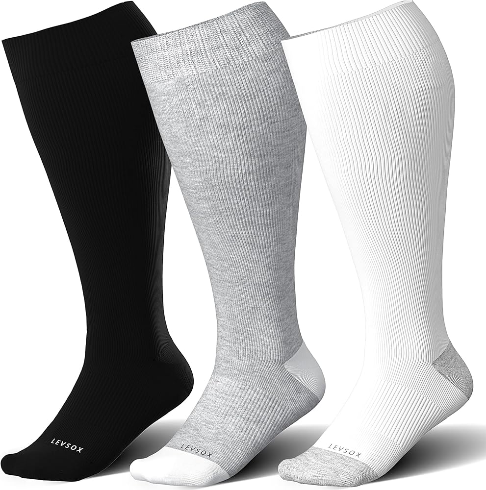 LEVSOX Wide Calf Compression Socks for Women&Men Plus Size 15-20mmHg Knee High Large Support Stockings for Circulation