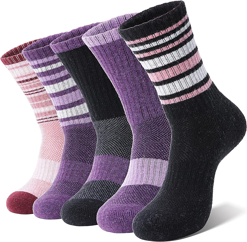 Anlisim Merino Wool Hiking Socks for Women Thermal Winter Warm Boot Work Cushion Socks 5 Pairs