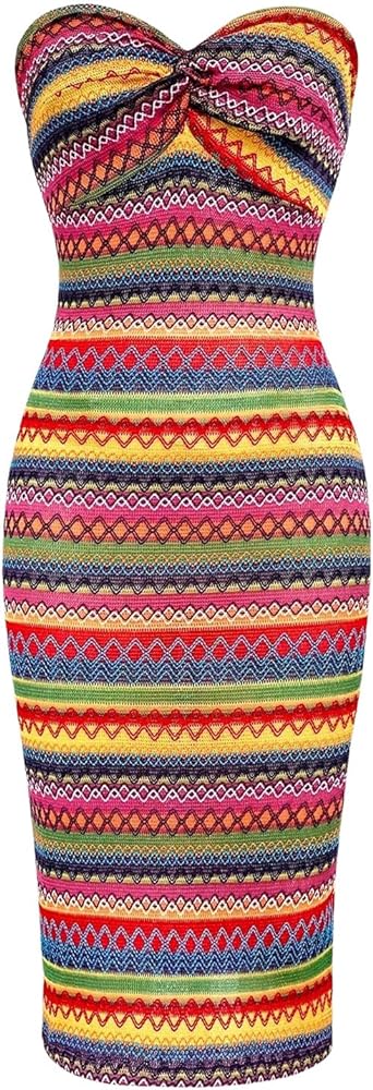 Floerns Women's Boho Tribal Sleeveless Strapless Tube Twist Front Bodycon Maxi Dresses