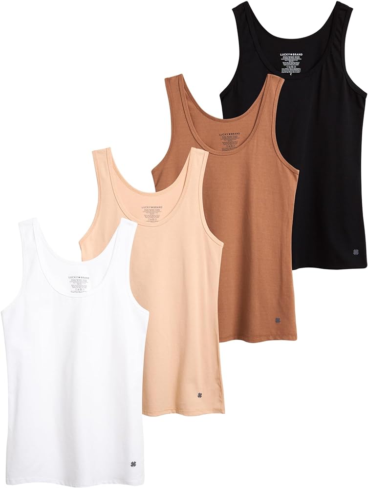 Lucky Brand Women's Tank Top - 4 Pack Stretch Cotton Scoop Neck Sleeveless T-Shirt (S-XL)