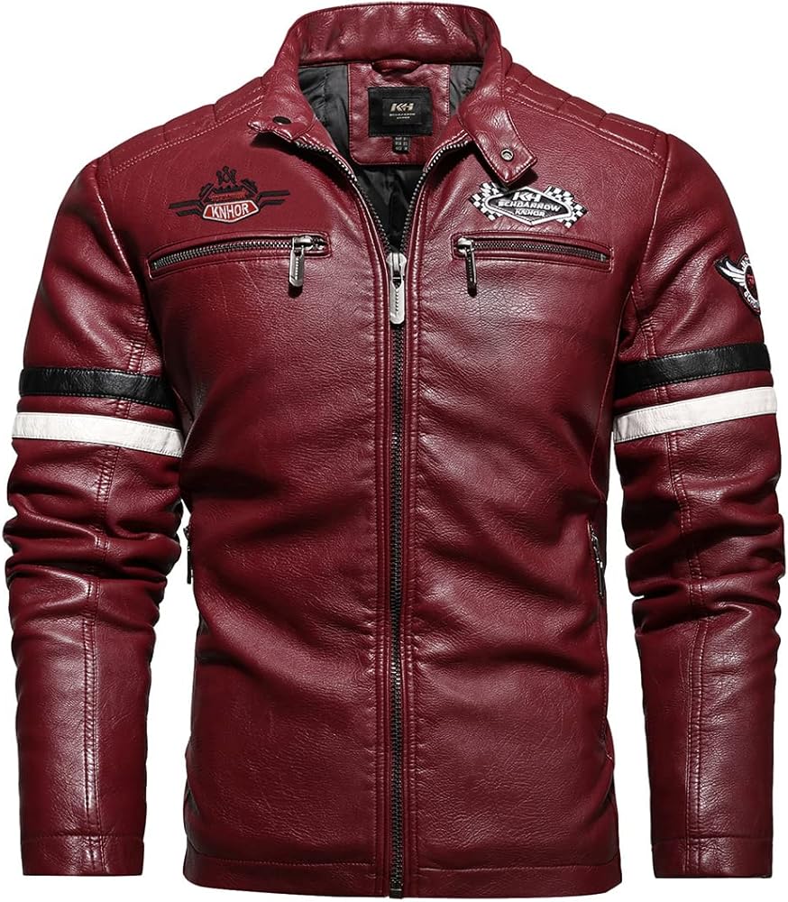 Men's Faux Leather Jacket Zip Up Casual Windbreaker Motorcycle Jacket Biker Outwear Coat