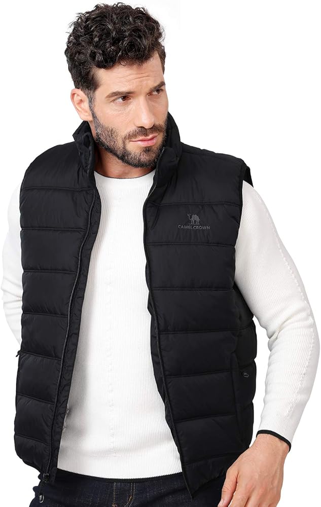 CAMEL CROWN Puffer Vest Men Quilted Winter Padded Sleeveless Jackets Gilet for Casual Work Travel Outdoor