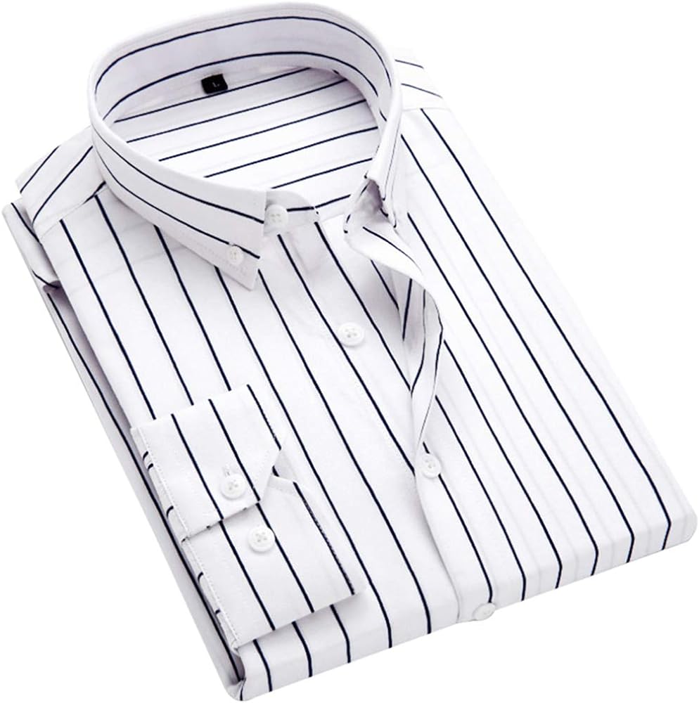 Men's Classic Casual Vertical Striped Slim Fit Long Sleeve Dress Shirts