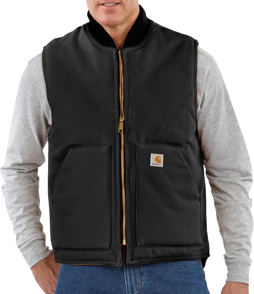 Carhartt Men's V01 Relaxed Fit Firm Duck Insulated Rib Collar Vest, Black