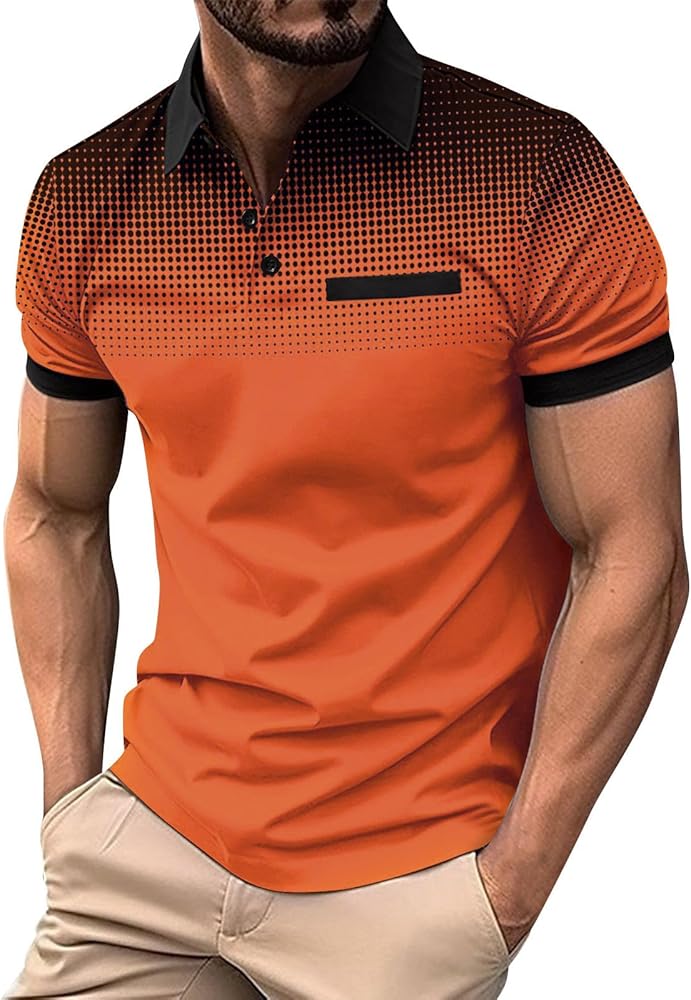 Men's Lightweight Polo Shirts Short Sleeve Gradient Print Golf Shirt Summer Business Casual Polos, M-3XL