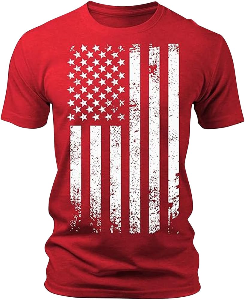 Men's Independence Day Flag Printed Short Sleeve Crewneck T-Shirt Fashion Casual Breathable Tees Quick Dry Soft Shirt