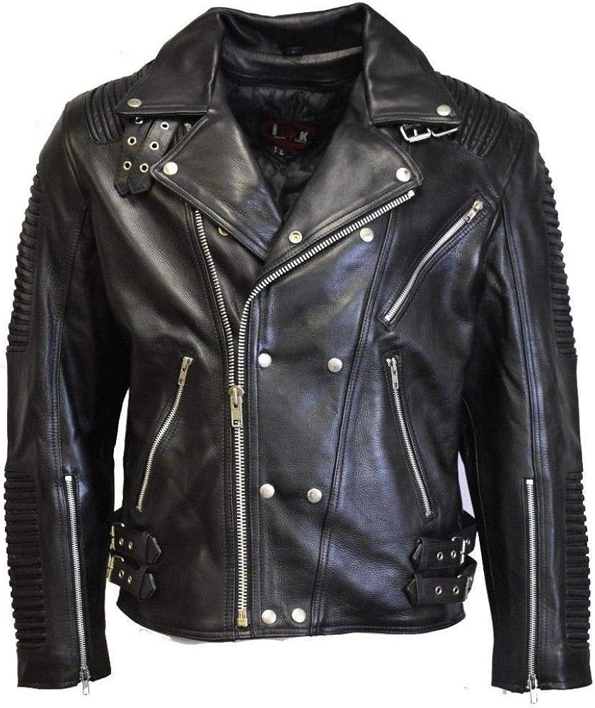 MC Refashioned Men's Motorcycle Biker Jacket Black Genuine Leather