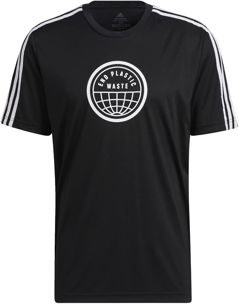 adidas Men's Primeblue End Plastic Waste 3-Stripes Graphic Tee Black