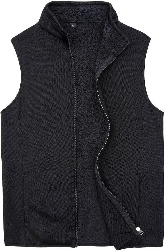 Bonnroth Mens Full Zip Sweater Fleece Vest, Sherpa Lined Stand Collar Vests with Pocket