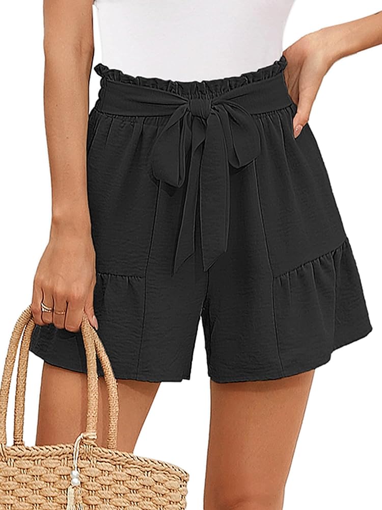 Heymoments Women's Wide Leg Shorts Lightweight High Waisted Adjustable Tie Knot Loose Summer Cute Trousers