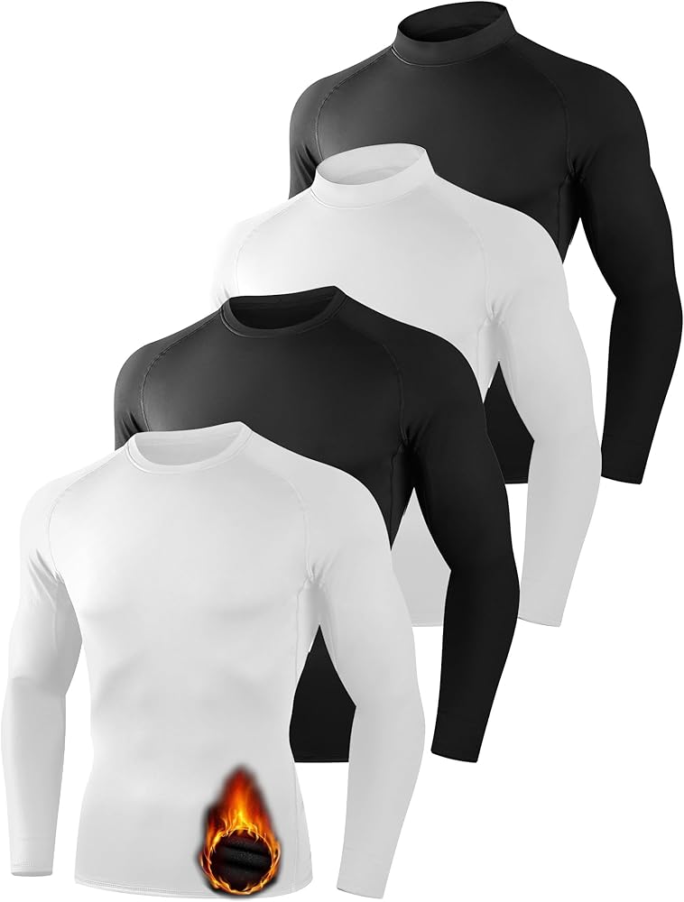 4/5 Pack Thermal Compression Shirts for Men Mock Turtleneck Long Sleeve Running Undershirt Base Layer Tops for Winter