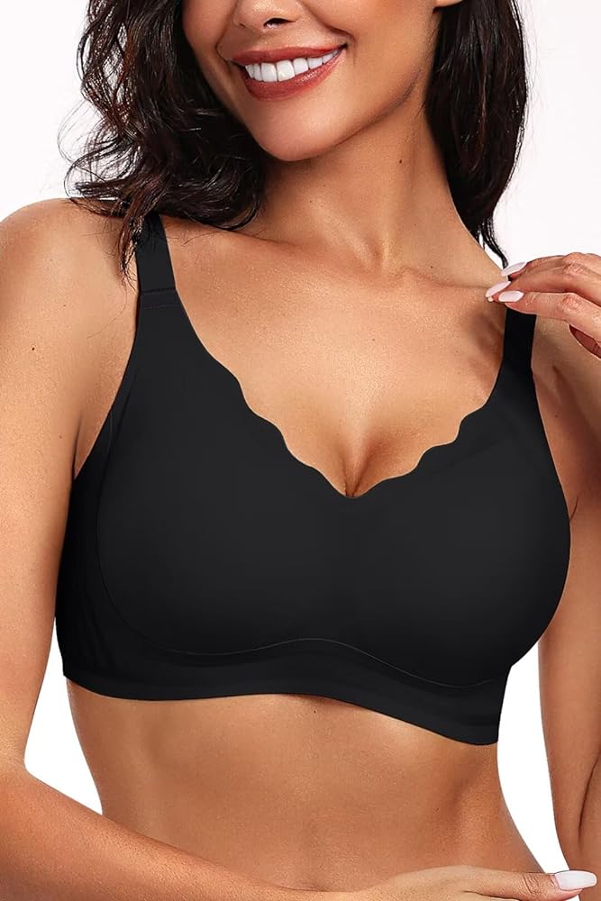 Vertvie Women's Seamless Bras No Underwire Scalloped Push Up Bras Soft Wireless Comfort Bralettes Full Coverage Everyday Bra