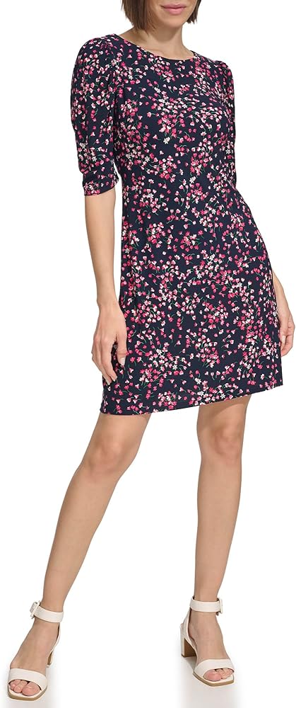 Tommy Hilfiger Women's Floral Jersey Short Puff Sleeve Dress