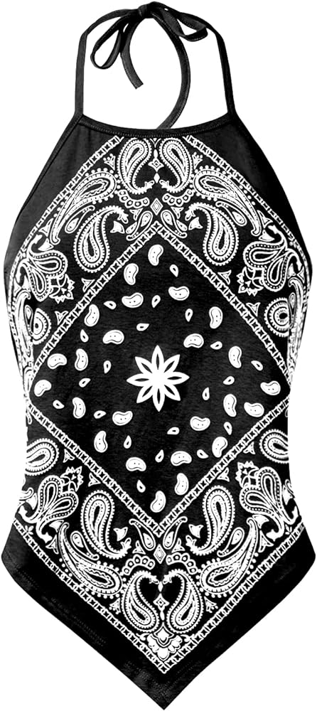 Design by Olivia Women's Sexy Paisley Bandana/Tie dye Halter Top Shirt- Made in USA