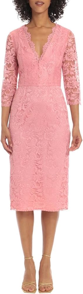 Maggy London Women's V-Neck Knee Length Dress with Lace Edge Details