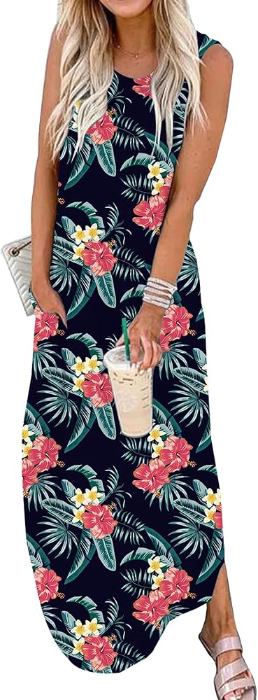 Womens Summer Short Sleeve Maxi Dress Casual Loose Tie Dye V Neck Split Long Tshirt Beach Dresses with Pockets