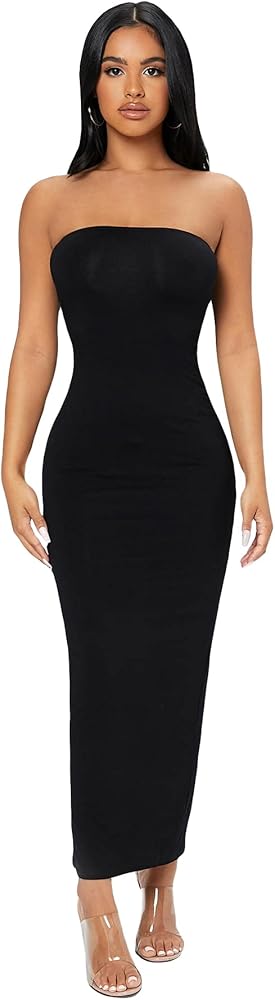 Verdusa Women's Strapless Sleeveless Split Back Long Bodycon Tube Dress