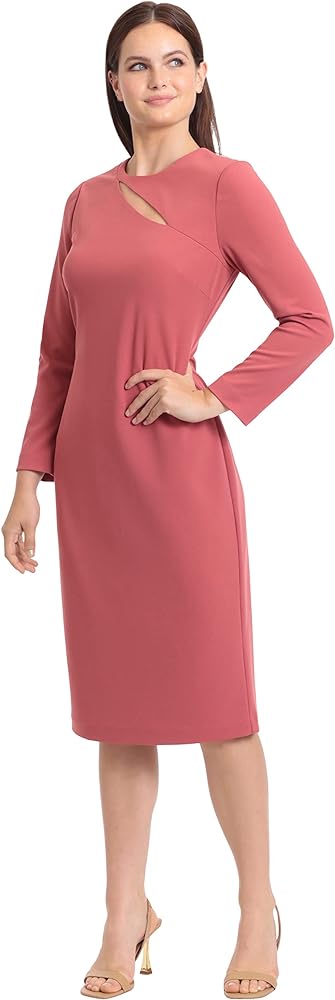 Maggy London Women's Long Sleeve Keyhole Neck Scuba Crepe Sheath Dress Office Workwear Event Guest of Wedding