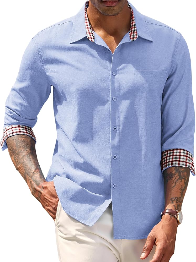 COOFANDY Mens Linen Textured Shirt Long Sleeve Button Down Shirt Casual Oxford Dress Shirt